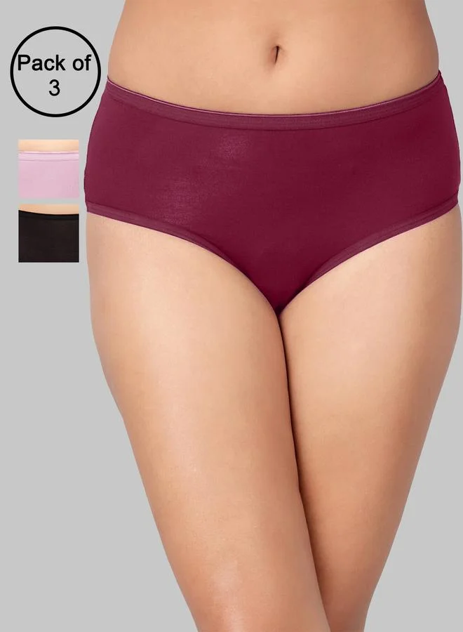 Clovia  Pack of 3-Mid Hipster Bikini with Inner Elastic - Cotton for Women | Best Price UAE